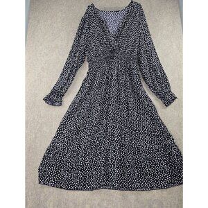 Black Polka Dot Womens Dress Plus Size 4XL Long-Sleeve Lightweight Polyester